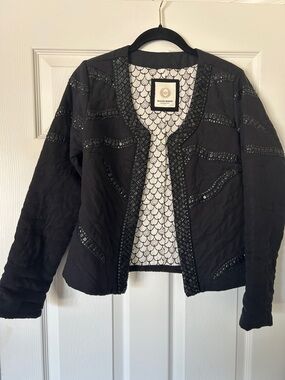 Black Beaded Open-Front Jacket by Walking Cradles
